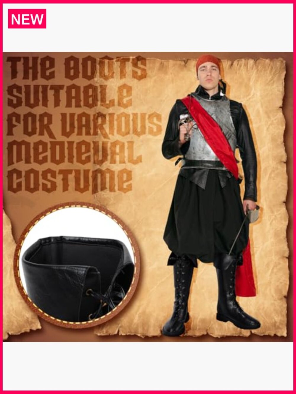 Medieval Renaissance Boots Pirate Costume Viking Gothic Leather High Tube Tied - Picture 5 of 7